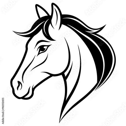 Horse face silhouette line art vector illustration photo