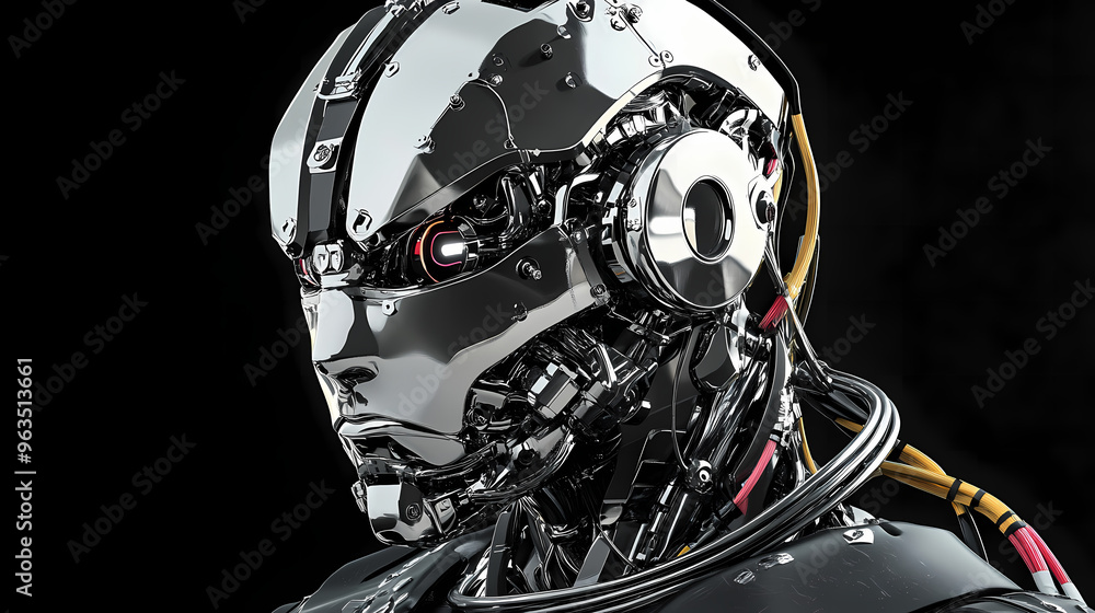 Fototapeta premium 3d chrome cyborg model with cables. Cyborg. Illustration