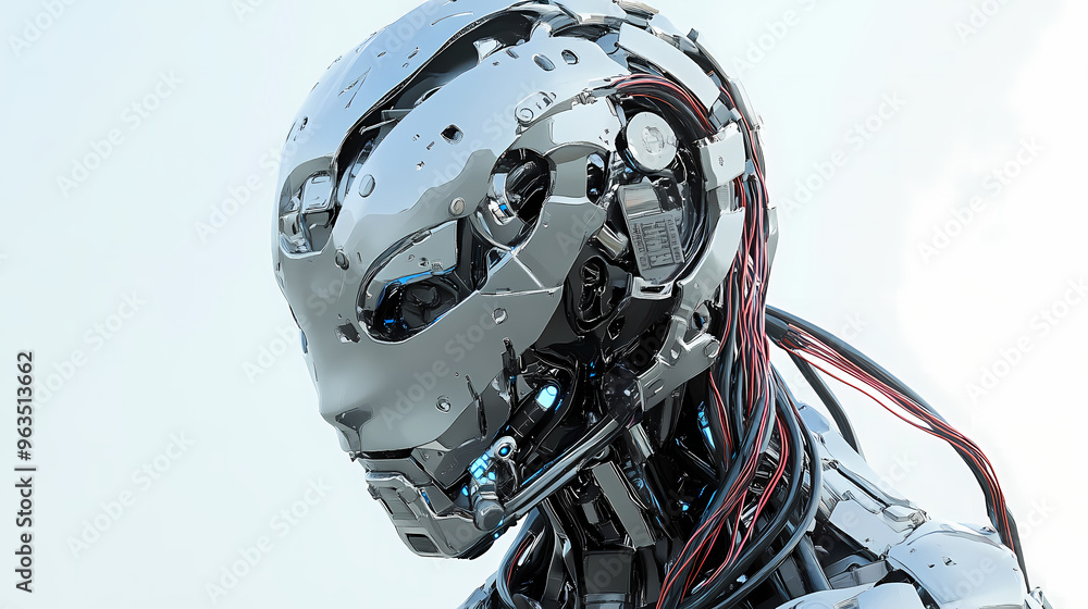 Fototapeta premium 3d chrome cyborg model with cables. Cyborg. Illustration