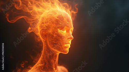 Fiery Human Silhouette with Glowing Energy