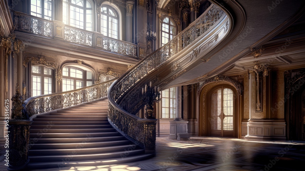 Grand Staircase in an Ornate Mansion Grand Staircase in an Ornate Mansion