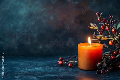 All Saints Day. Votive candle on dark background with copy space .generative ai photo