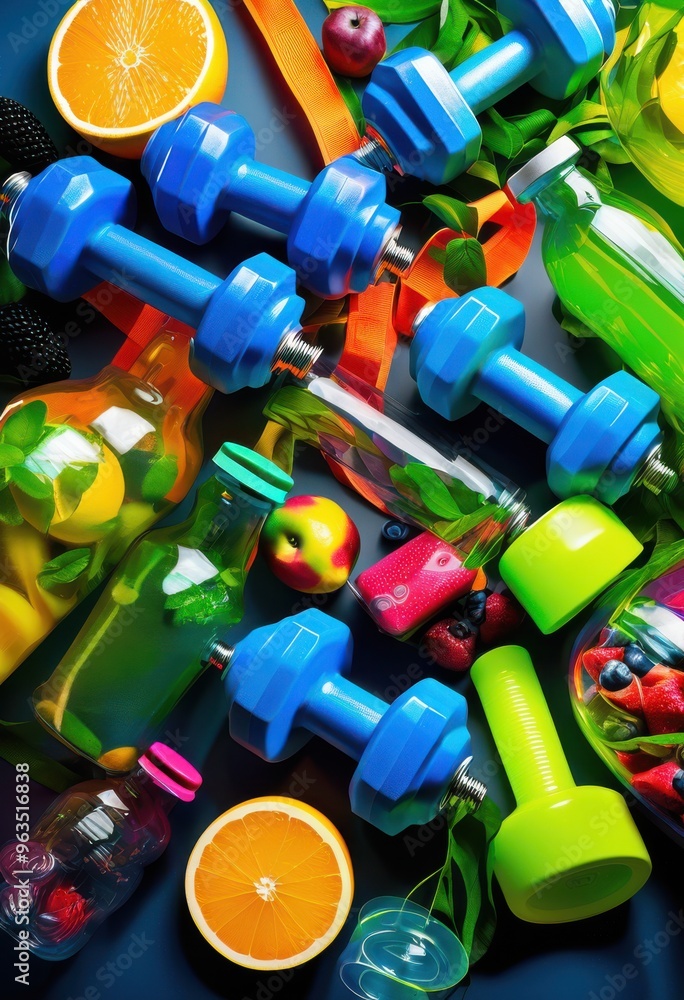 vibrant display dynamic athletic equipment refreshing beverages showcasing energy movement, fitness, sports, workout, training, performance, drink vibrant display dynamic athletic equipment refreshing beverages showcasing energy movement, fitness, sports, workout, training, performance, drink
