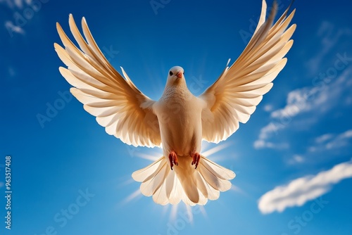 Bird flapping its wings powerfully, gaining momentum as it takes off from the ground, rising into the open sky photo