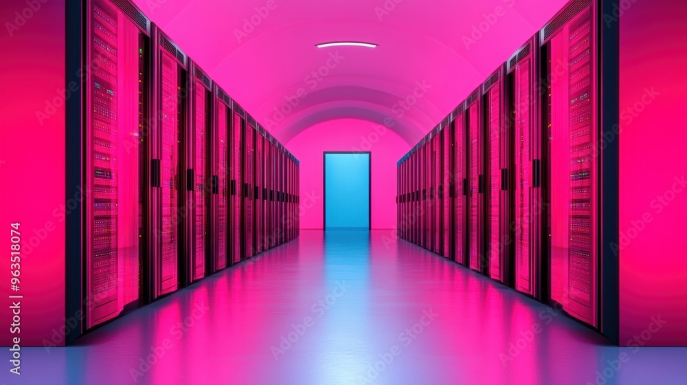 Fototapeta premium A data center housing servers and routers, highlighting the importance of infrastructure in maintaining reliable internet access.