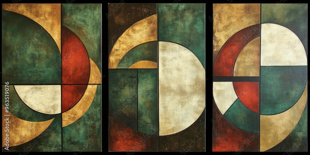 Fototapeta premium Green and Brown Geometric Abstract Wall Art Panels