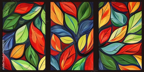 Wallpaper Mural Vibrant Red, Green, and Blue Leaf Modern Wall Art Panels Torontodigital.ca