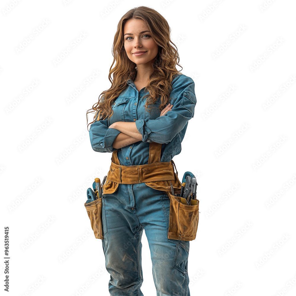 Plumber woman isolated on a transparent background png file no background - pretty female model portrait png file