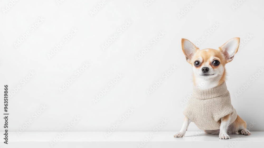 Chihuahua wearing a custom-made outfit in a fashion-forward pet boutique, pet fashion, business Chihuahua wearing a custom-made outfit in a fashion-forward pet boutique, pet fashion, business