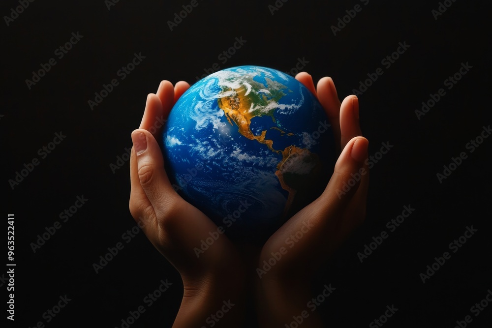 A pair of hands cradle a globe representing Earth, symbolizing care, responsibility, environmental protection, global unity, and the fragility of our planet. A pair of hands cradle a globe representing Earth, symbolizing care, responsibility, environmental protection, global unity, and the fragility of our planet.