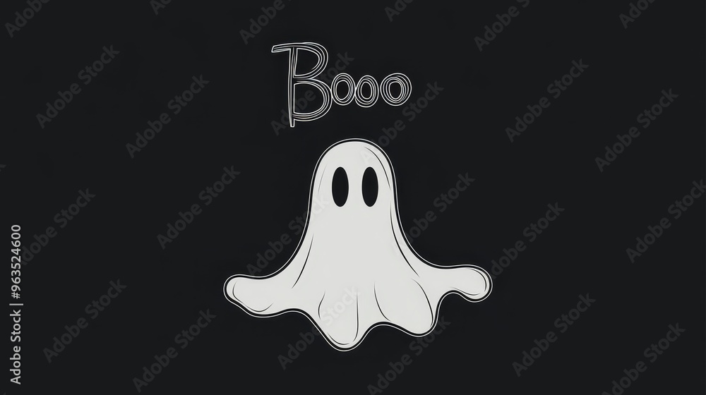 A simple line art illustration of a friendly ghost with the word A simple line art illustration of a friendly ghost with the word