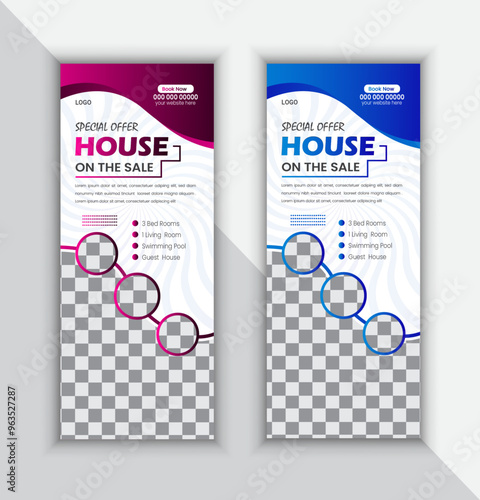 Advertisement,  background, vector illustration and business agency roll up banner design template.