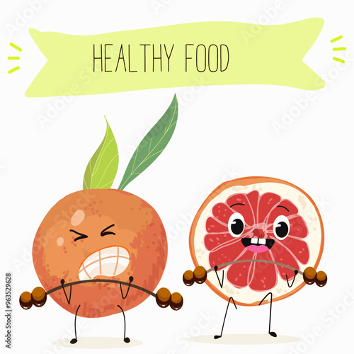 Funny fruity grapefruit characters. Comic elements, hand drawn style. Vector illustration for stickers, posters, prints. Funny fruits.