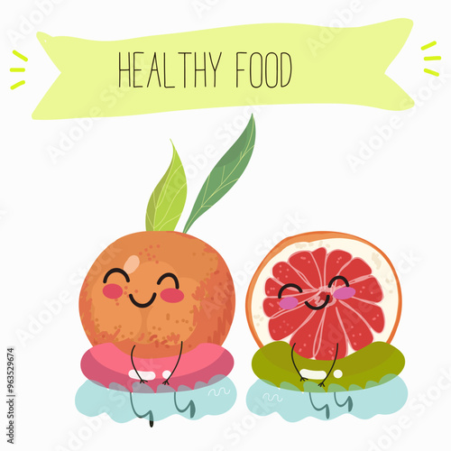 Funny fruity grapefruit characters. Comic elements, hand drawn style. Vector illustration for stickers, posters, prints. Funny fruits.