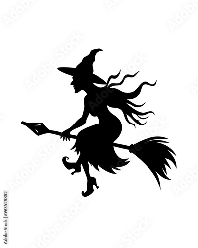 Vector Illustration of Halloween Witch with Broom Icon on Transparent Background