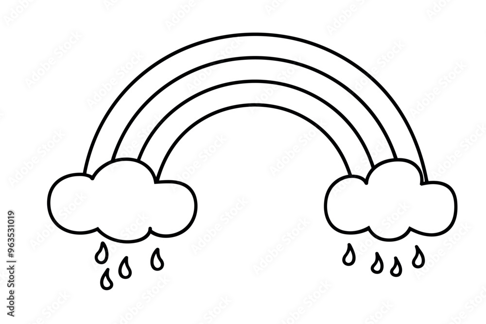 Rainbow with clouds. Coloring book. Rainbow with clouds. Coloring book.