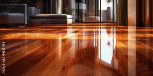 Hardwood flooring with a polished, glossy finish, hardwood flooring, luxury home design visual