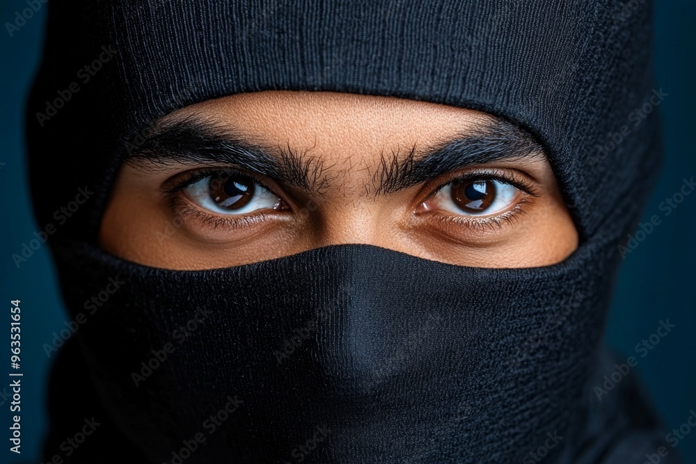 Masked man waiting at a secret meeting point his face hidden beneath a veil of mystery, awaiting a confidential exchange Masked man waiting at a secret meeting point his face hidden beneath a veil of mystery, awaiting a confidential exchange