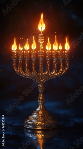 Close-up of a glowing menorah, cute minimal 3D Blender style, Hanukkah festival, historical theme, soft isolated background