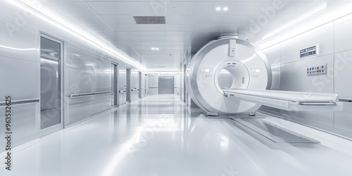 Medical equipment. Empty MRI room in hospital. Modern diagnostic equipment