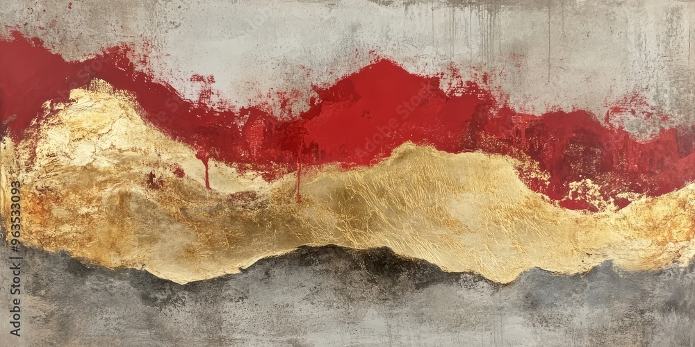 Obraz premium Layered Texture with Red and Gold Accents Abstract Art. AI generated illustration.