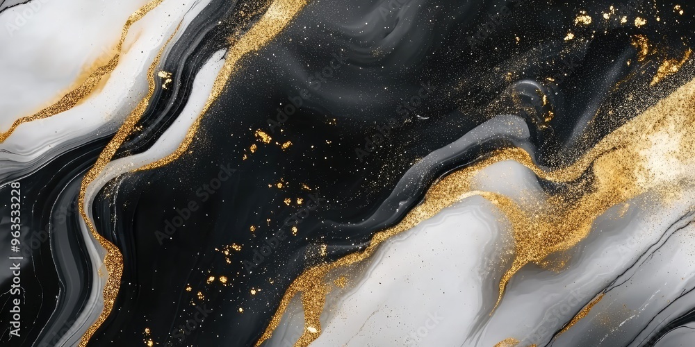 Obraz premium Marble Background with Golden and Black Abstract Art. AI generated illustration.