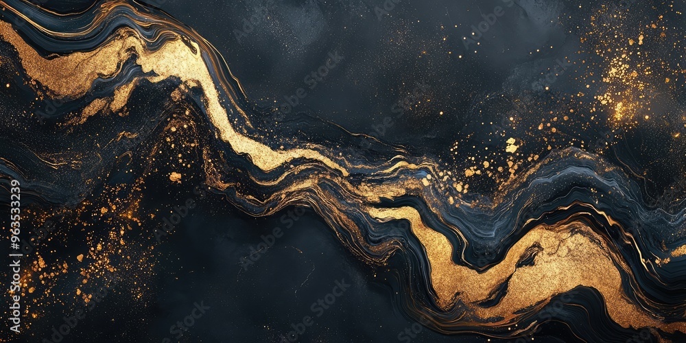 Marble Background with Golden and Black Abstract Art. AI generated illustration. Marble Background with Golden and Black Abstract Art. AI generated illustration.