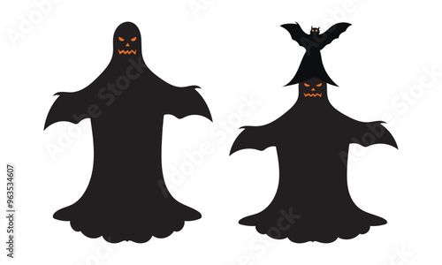 Halloween ghost flat silhouette Vector Illustration