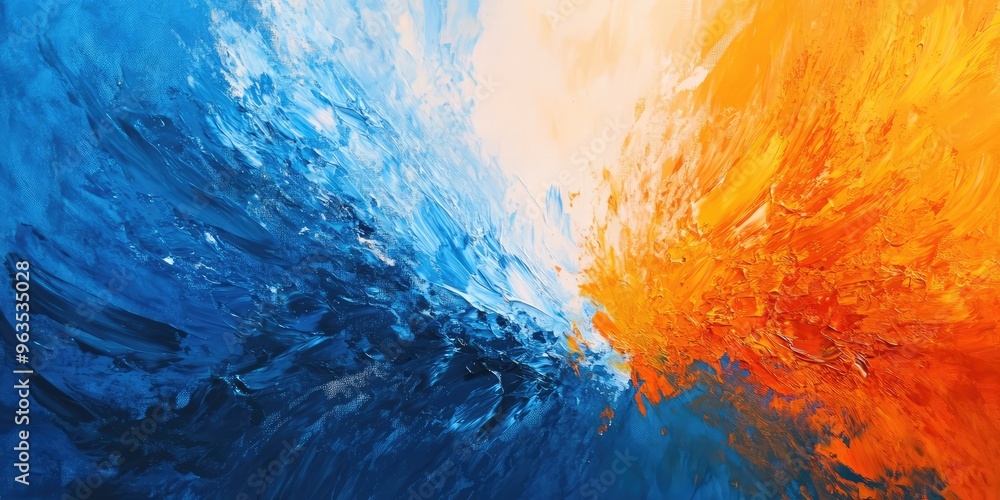 Fototapeta premium Textured Blue and Orange Painting. AI generated illustration.
