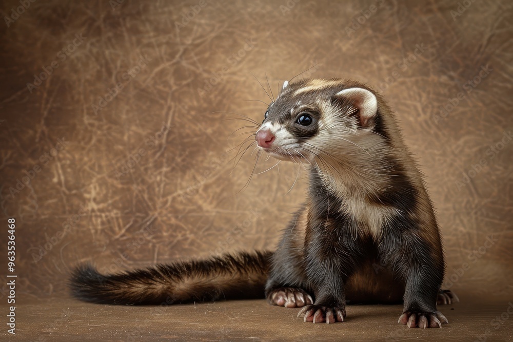 Sable ferret posing indoors on brown background for portrait in studio Sable ferret posing indoors on brown background for portrait in studio