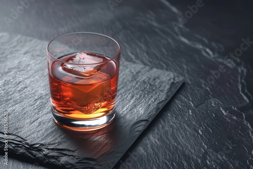 Sazerac cocktail with New Orleans vibes on dark slate photo