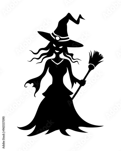 Vector Illustration of a Halloween Witch Icon on Transparent Background