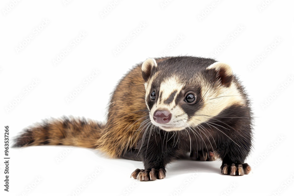 The Javan ferret badger is native to Java and Bali Indonesia shown on white background