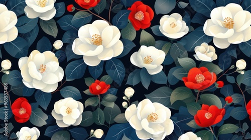 Wallpaper Mural A desktop background filled with vibrant, red and white flowers with green leaves. Torontodigital.ca