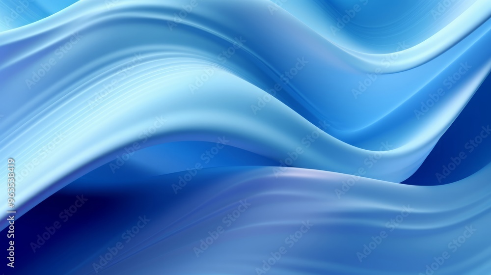Fototapeta premium 3D rendering of desktop wallpaper. A beautiful abstract background with modern wavy shapes in a folded ribbon in a soft blue color. Luxury fashion background for advertising