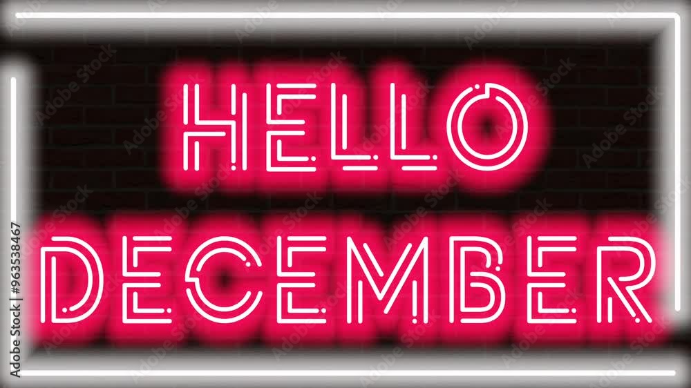 Neon animation of the text HELLO DECEMBER in red with a blinking effect ...