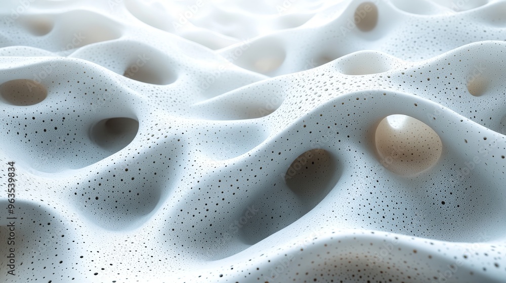 The image is a close up of a white surface with many small holes The image is a close up of a white surface with many small holes