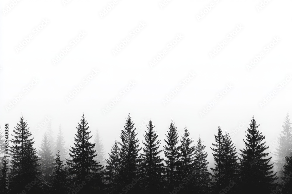 This serene landscape features silhouetted pine trees in gentle fog, creating a tranquil atmosphere that highlights the simple beauty of nature and allows appreciation for the peaceful surroundings This serene landscape features silhouetted pine trees in gentle fog, creating a tranquil atmosphere that highlights the simple beauty of nature and allows appreciation for the peaceful surroundings