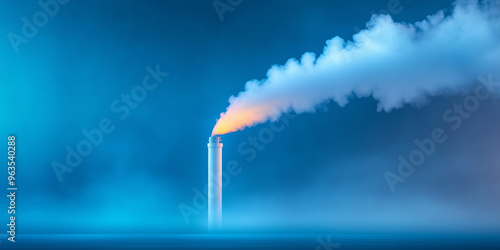 Industrial smoke stack releasing steam at dawn