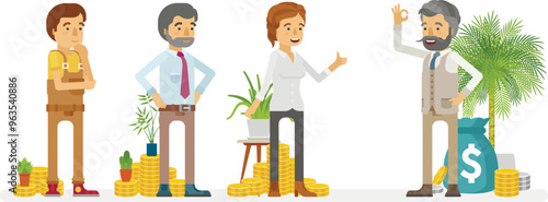 Salaries and revenues of different professions concept in flat style