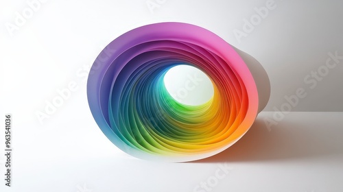 Gift enveloped in a psychedelic rainbow continuum, set against a minimalist white backdrop