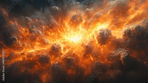 Wallpaper Mural Fiery explosion with swirling clouds and sparks against a dark background. Torontodigital.ca