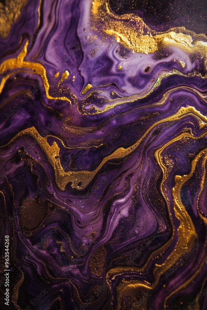 A purple and gold swirl pattern with gold accents A purple and gold swirl pattern with gold accents