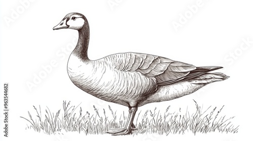 Modern illustration of farm goose sketch with hand-drawn line art