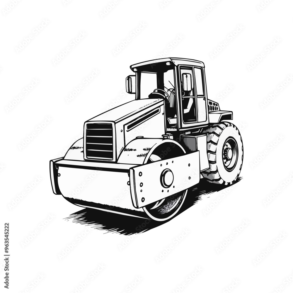 Road Roller vector artwork. Steamroller black and white clip art silhouette. Roller editable logo design Road Roller vector artwork. Steamroller black and white clip art silhouette. Roller editable logo design
