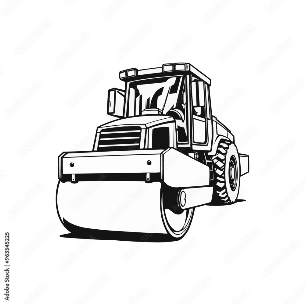 Road Roller vector artwork. Steamroller black and white clip art silhouette. Roller editable logo design Road Roller vector artwork. Steamroller black and white clip art silhouette. Roller editable logo design