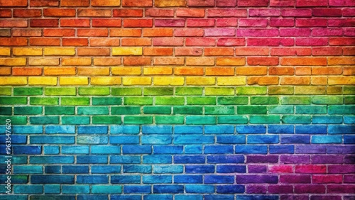 Vibrant rainbow colored brick wall background for colorful and creative designs