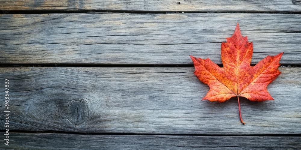 Fototapeta premium Autumn leaf on wooden background with copy space. AI generated illustration.