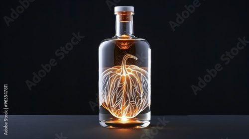 23071401 01 1. Halloween-themed bottle with intricate pumpkin carvings, glowing from within, beautiful and unique, perfect for display photo