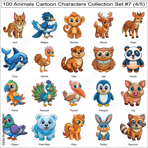 Animals Cartoon Characters Collection Set of 100 Isolated Animals Part 4